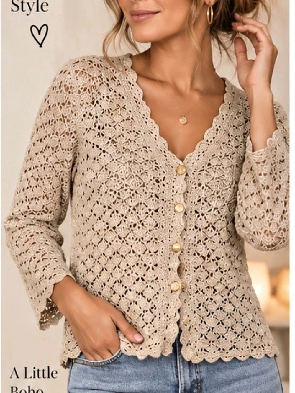 24” ptp Crochet Knit Cardigan Cream Large Like New